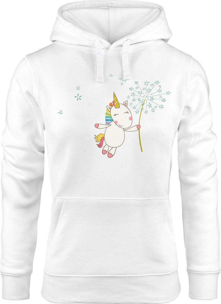 Kapuzen-Pullover Damen Einhorn mit Pusteblume Unicorn with Dandelion Hoodie Moonworks weiß M