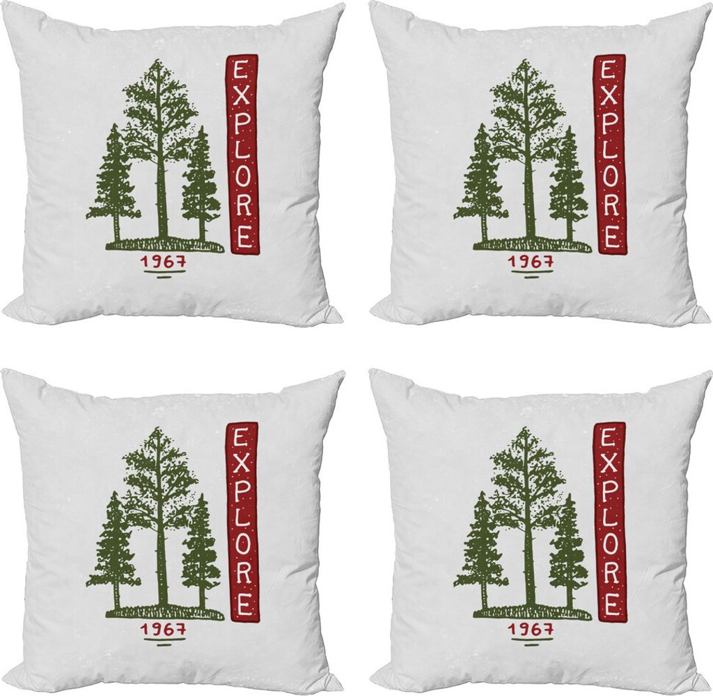 ABAKUHAUS Erkunden Kissenbezug Set (4 Stück), Nadelbaum-Skizze, Moderner Doppelseitiger Digitaldruck, 40 cm x 40 cm, Ruby-Forest Green