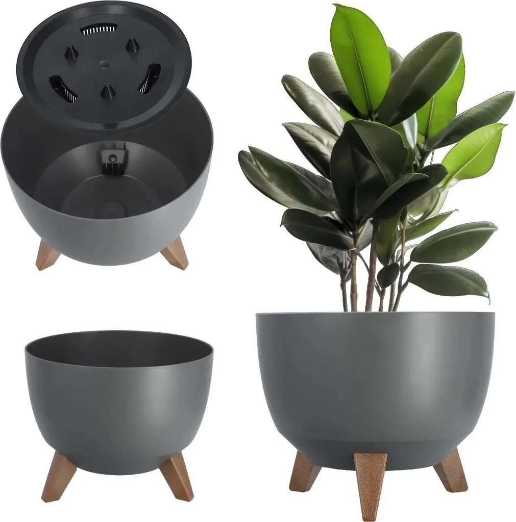 Aménagez votre terrasse avec ce pot de fleurs anthracite 29 cm sur pieds
