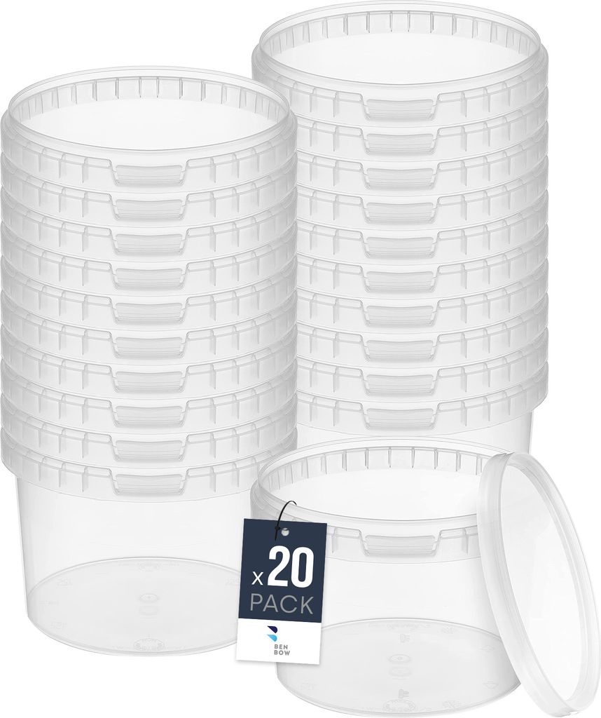 BenBow Eimer mit Deckel 3L x20 Transparent - lebensmittelecht, stabil, luftdicht, auslaufsicher, geruchsneutral - Plastikeimer mit Henkel - leer
