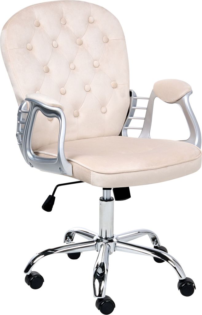 BELIANI Bürostuhl Beige Samt mit Bremsbaren Rollen Gasdruckfeder Höhenverstellbar Drehbar Wippfunktion Knopfheftung Chesterfield Prinzessin Drehs...