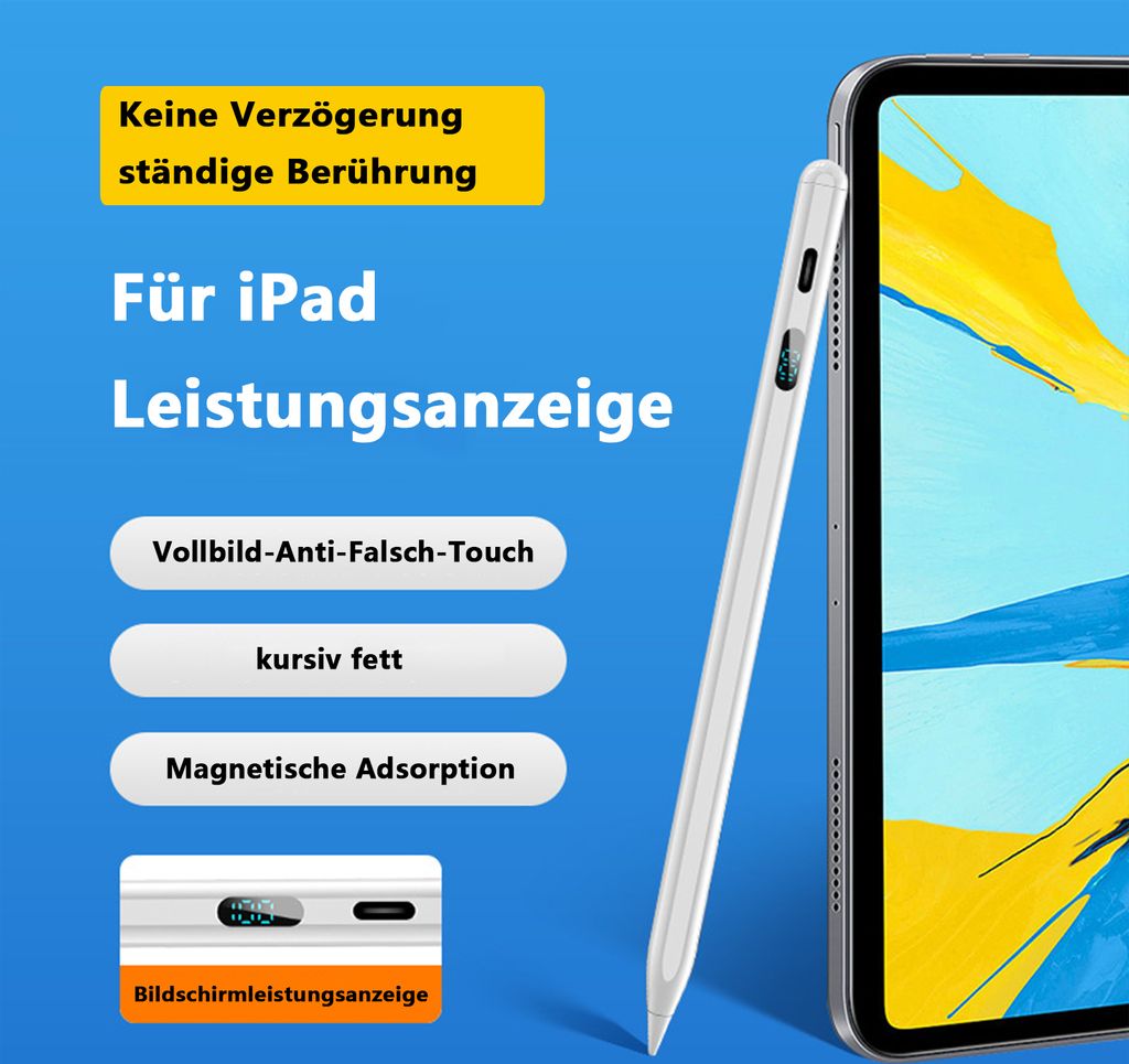 OKWISH Aktiver Eingabestift aus Aluminiumlegierung, Weiß, Universal für iPad, Samsung Tablets & Handys, 2-in-1-Stift, 10 Stunden Akkulaufzeit, 90...