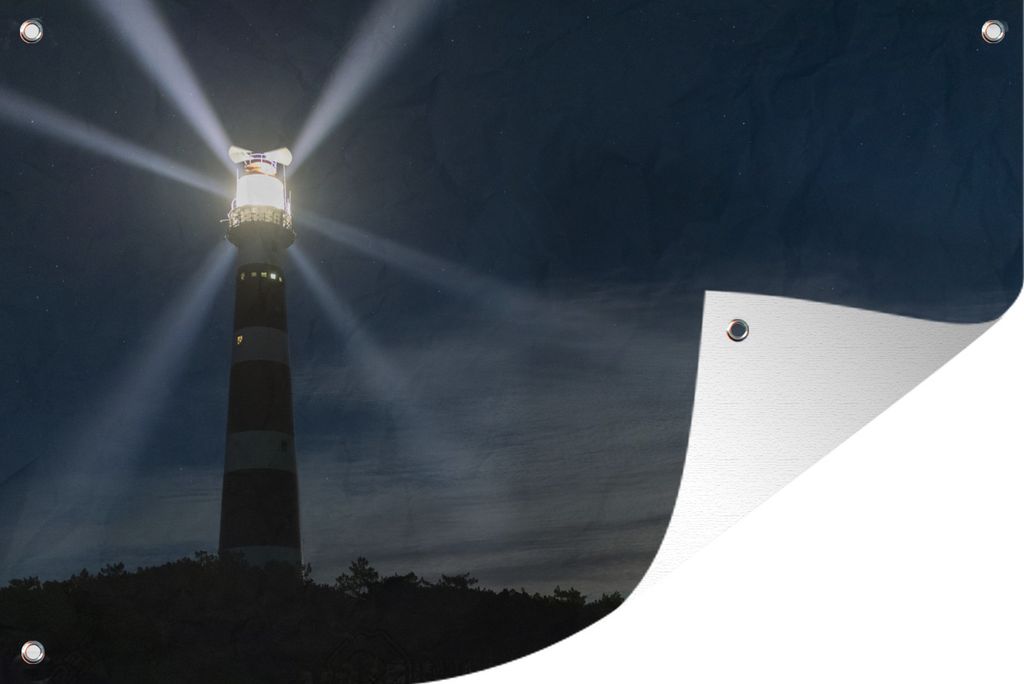 MuchoWow 90x60 cm Outdoor-Poster Gartendeko Sichtschutz Garten Poster für den Garten Leuchtturm auf Ameland in der Abenddämmerung