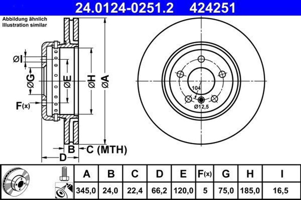 ATE 24.0124-0251.2 Bremsscheibe OE 34206797607 kompatibel mit 3er F30, 3er F34, 3er F31, 4er F33, 4er F32, 4er F36