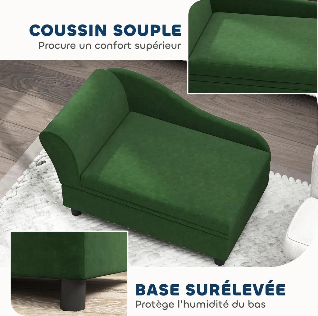 Canapé Chien Confortable Vert avec Coffre et Coussin Lavable 76 cm - 7