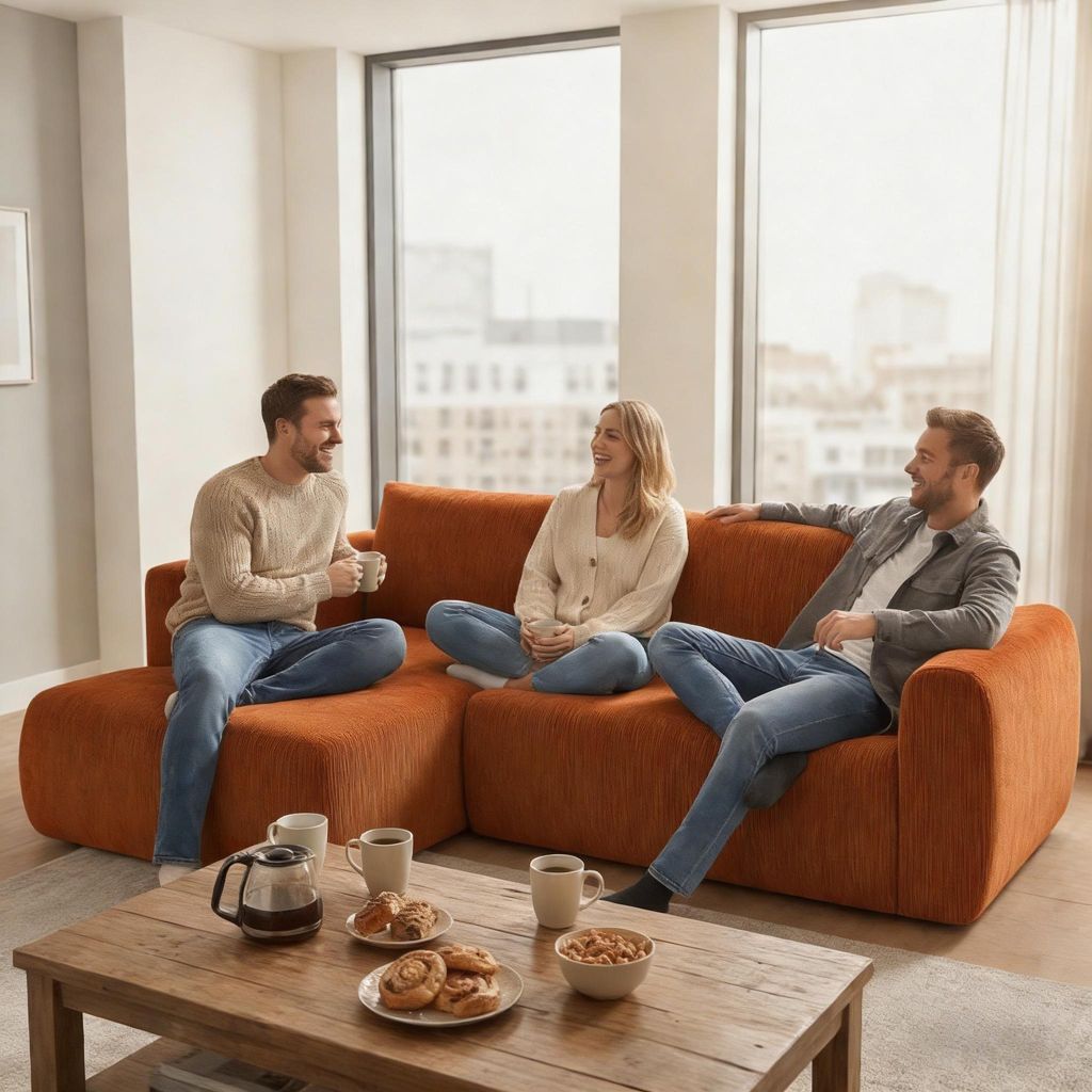 Happy Home Ecksofa mit Schlaffunktion – Modernes Cordsofa, Kompaktes 3-Sitzer Ecksofa ohne Holzrahmen, Weich Gepolstertes Schlafsofa Orange