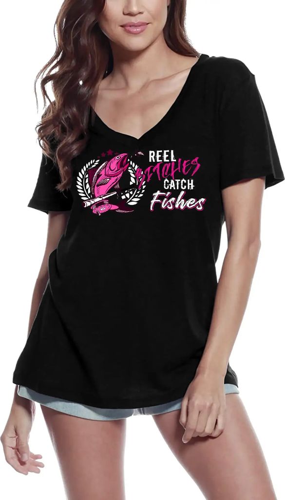 Damen Grafik T-Shirt V-Ausschnitt Reel bitches catches fishes - Angeln Fischerin – Reel Bitches Catch Fishes - Fishing Fisherwoman