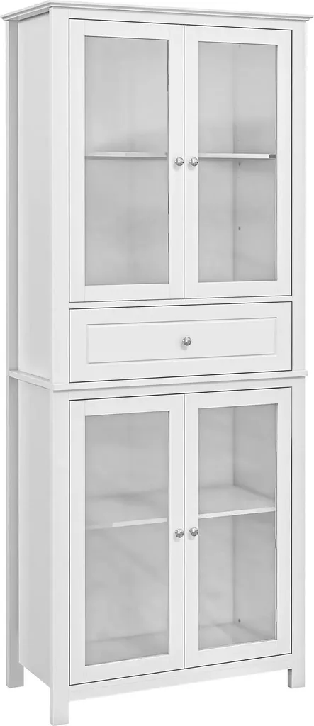 Armoire de cuisine 4 portes verre trempé et tiroir blanc 74x35x181cm