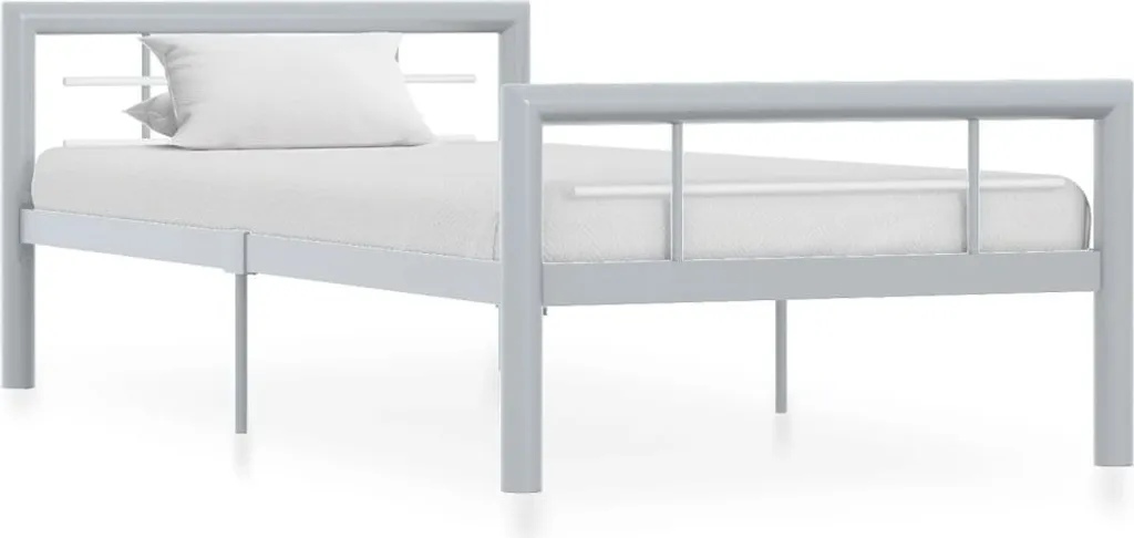 Lit simple 100x200 cm en métal bicolore gris et blanc - Style moderne