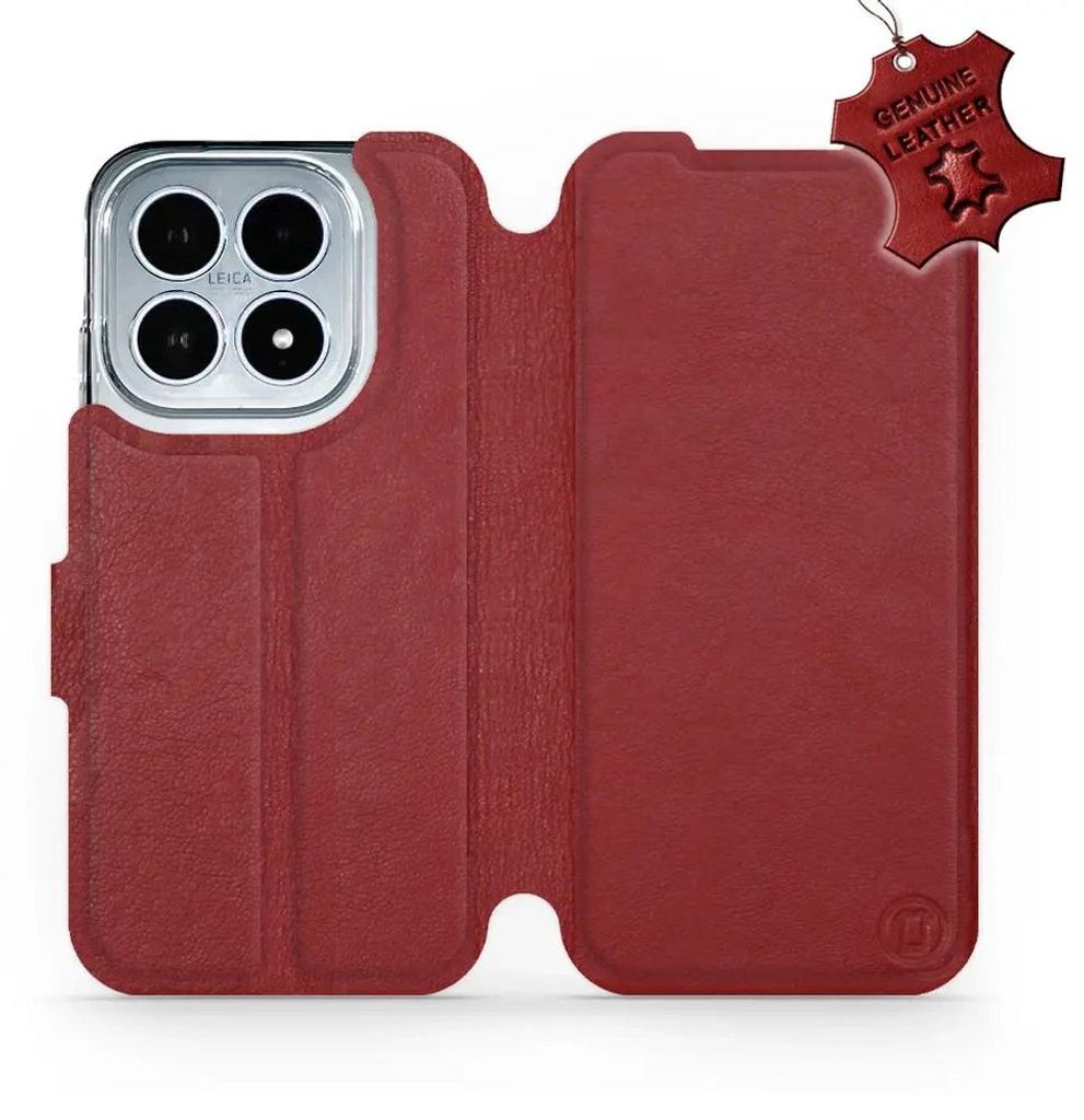 Echtleder Handyhülle für Xiaomi 17, Mobiwear Leather, Dunkelrot