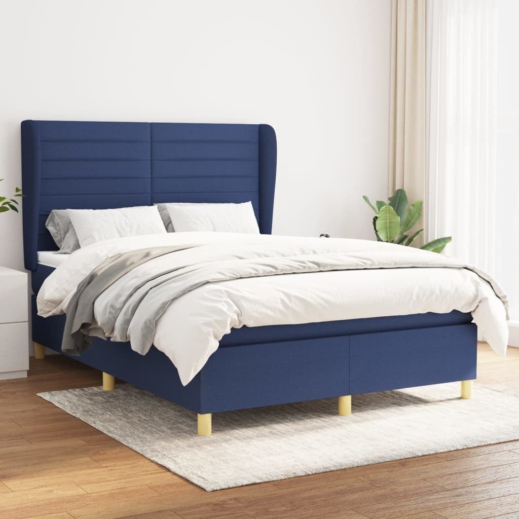 The Living Store Boxspringbett mit Matratze Blau 140x200 cm Stoff