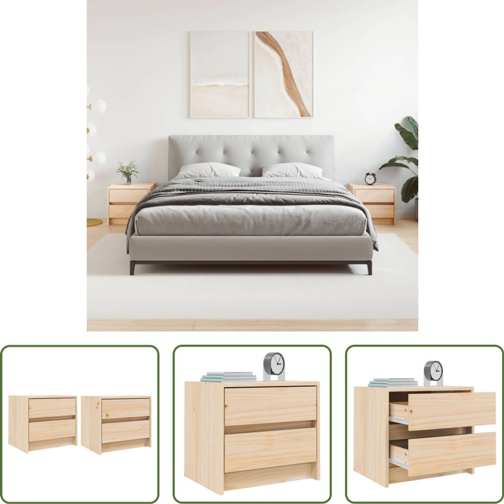 The Living Store Nachttische 2 Stk. 40x31x35,5 cm Massivholz Kiefer