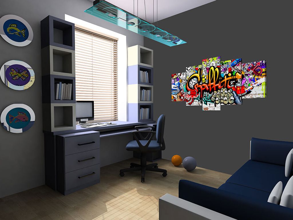 Akustikbild Graffiti 200x100 cm Bilder Akustikschaum Hochleistungsschallabsorber Schallschutz Leinwand 5 tlg Wandbild Raumakustik Schalldämmung i-...