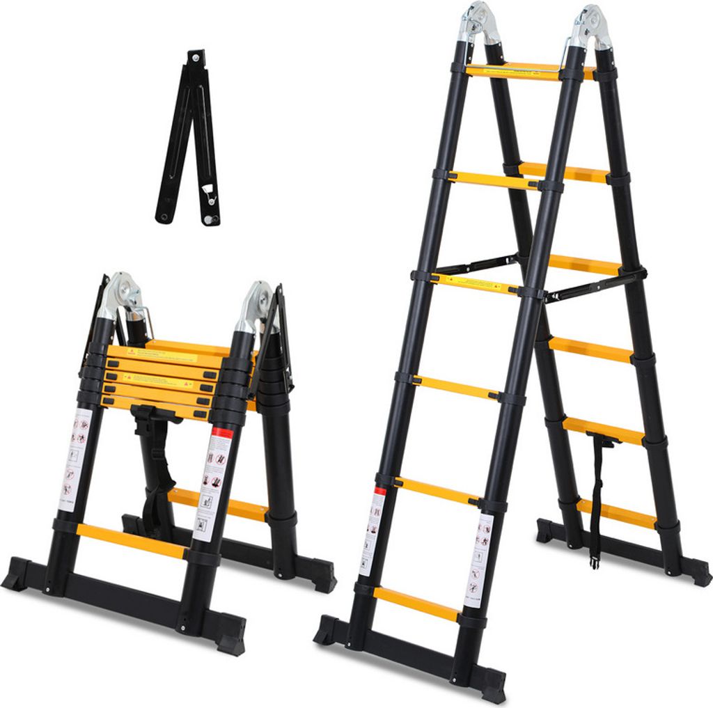 TolleTour Teleskopleiter 1,9m+1,9m Stehleiter Klappleiter Stabil Aluminium bis 150kg