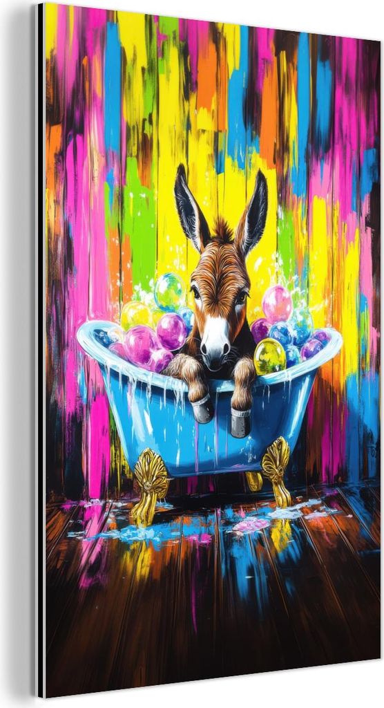 MuchoWow Wanddekoration Metall Metallbild Wandkunst 20x30 cm Esel - Badewanne - Rosa - Schaumstoff MuchoWow Aluminium Gemälde - Alu Dibond Bild