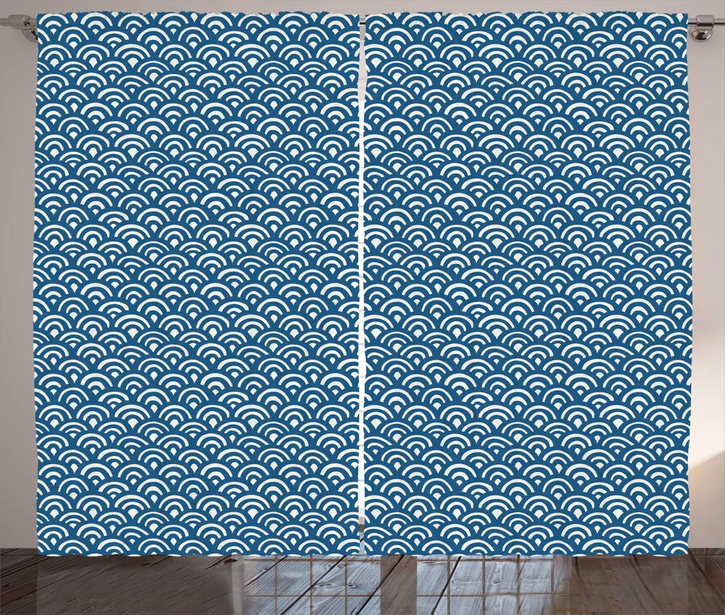 ABAKUHAUS Rideau Bleu Rustique à Demi-Cercles Asiatiques 280 x 225 cm