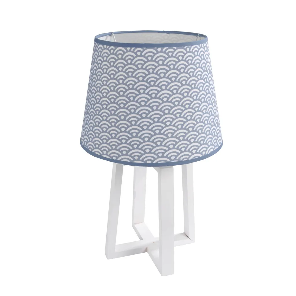 Lampe pied bois wave bleu à motif ondulé pour salon moderne et cosy