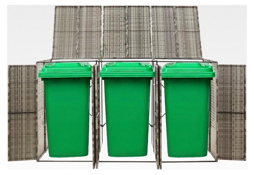 Mülltonnenbox für 3 Tonnen Grau 207x80x117 cm aus Poly Rattan