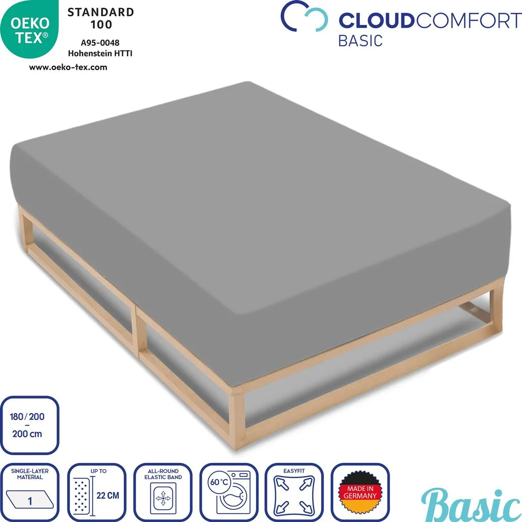 CloudComfort Basic: 4 Lenzuola Jersey Grigio Argento 180x190-200x200 - 7