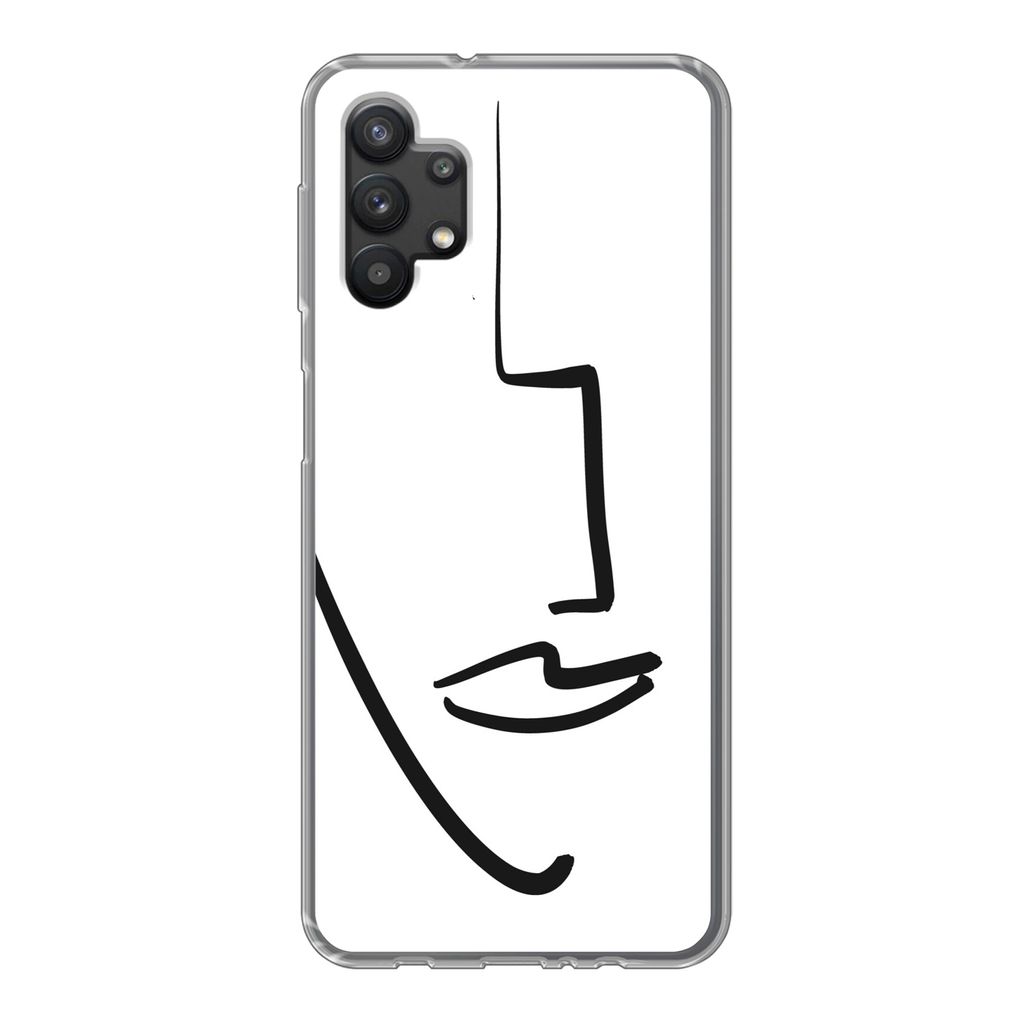 MuchoWow Handyhülle Schutzhülle Hülle für Samsung Galaxy A32 5G Gesicht - Frau - Minimalismus Silikon Softcase Handy Hülle - Softcase