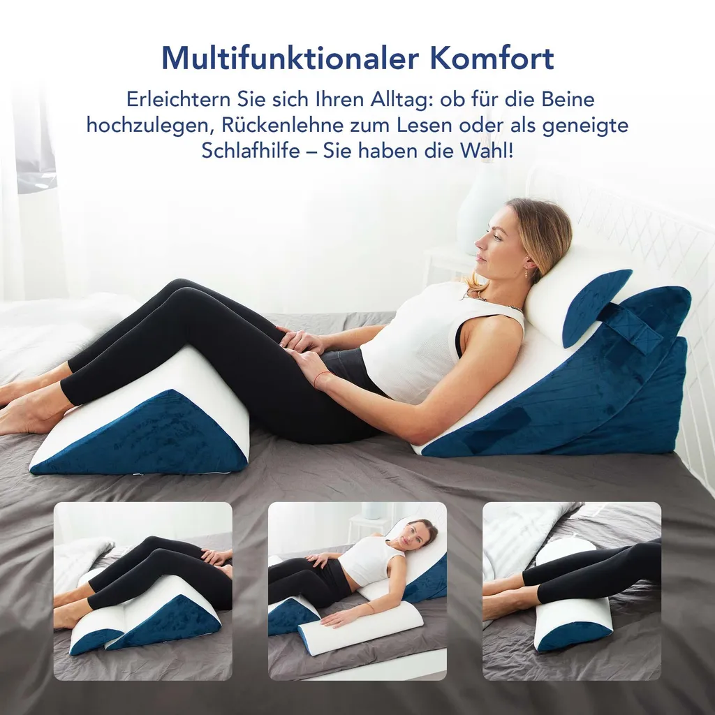 Ergonomisches 4-in-1 Keilkissen – Für Rücken, Beine, Knie &