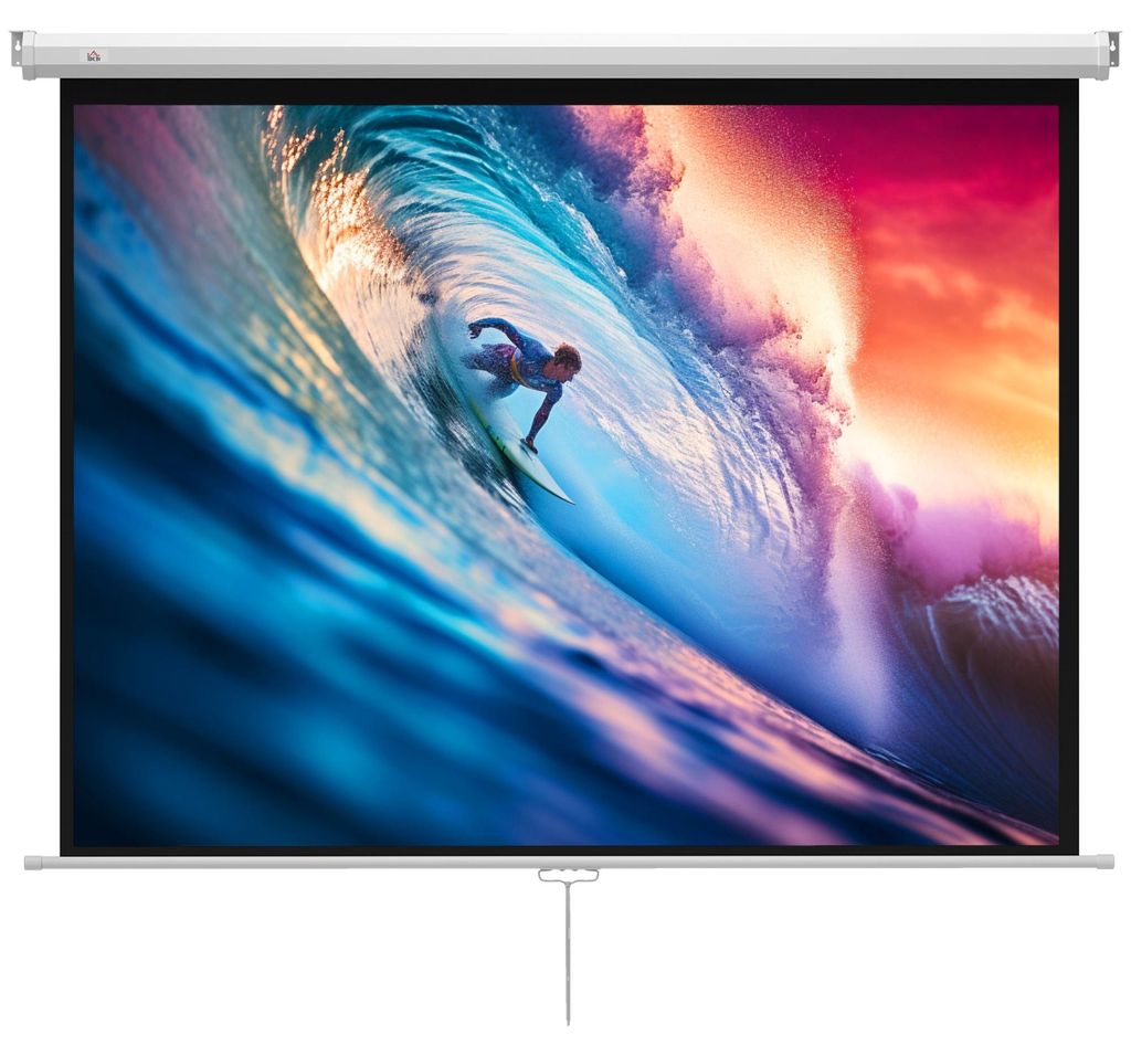 Beamer Leinwand 84 Zoll, Rolloleinwand 4:3, 4K Ultra HD Heimkino, Wand- und Deckenmontage, 181 x 8 x 138 cm, lichtundurchlässig, Faltenfrei, Weiß