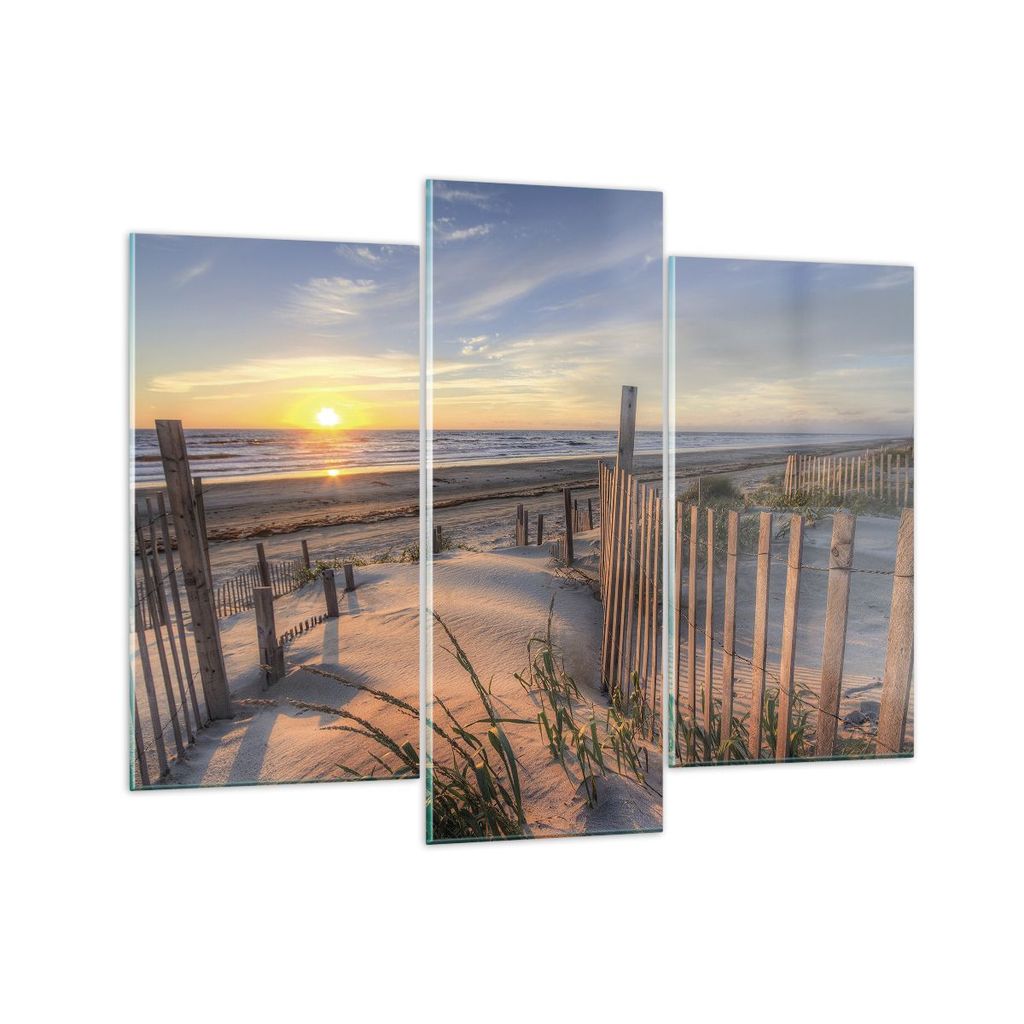 Bilder auf glas - 3 Teile - Westen Sonne Düne - 130x100cm - Glasbilder - Wandbilder - Bilder - zum Aufhängen bereit - Wanddekoration aus Glas - G...