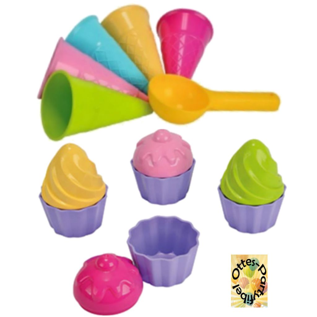 Sandspielzeug: 5 Eistüten + 1 Portionierer + 8tlg. Cup Cake