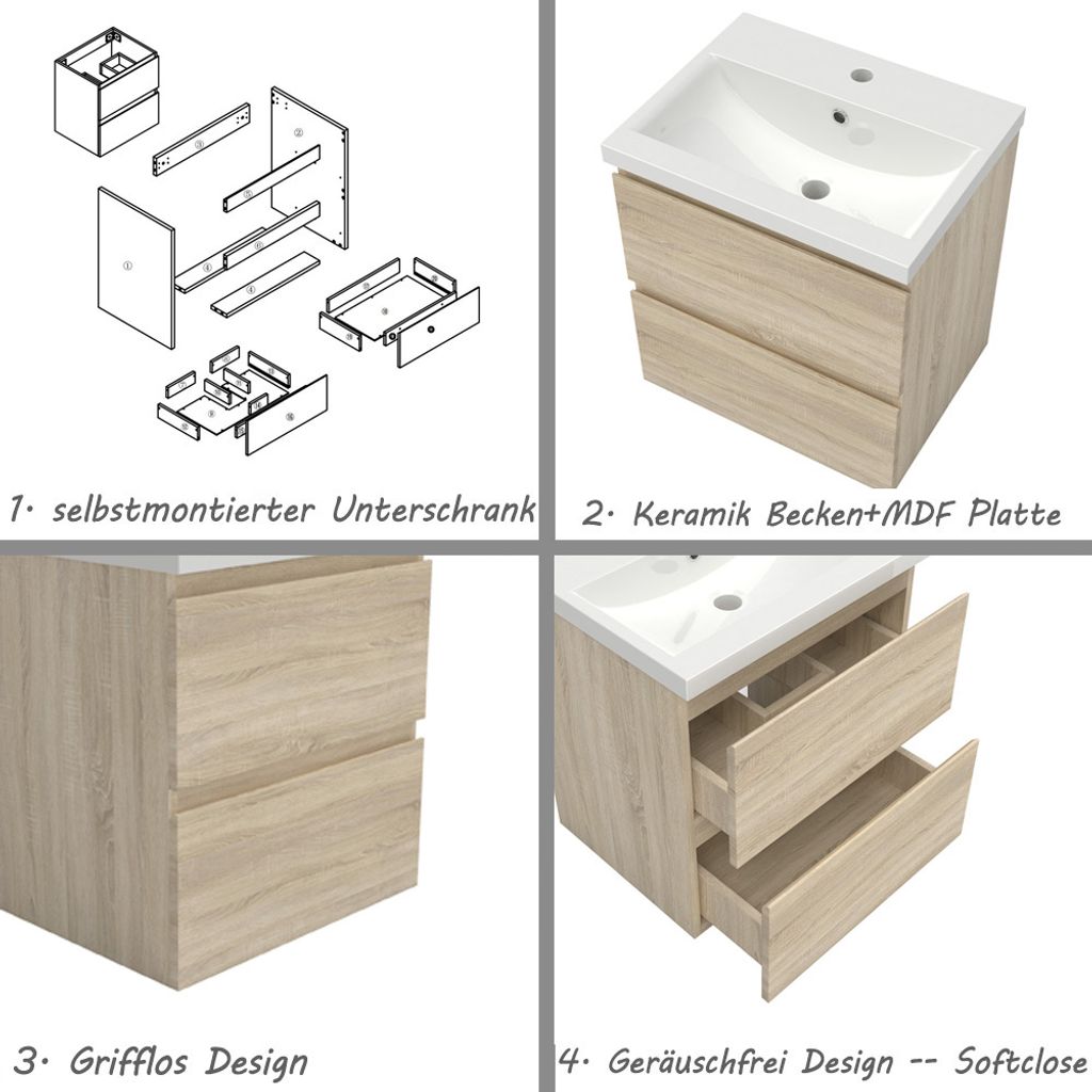 Waschtisch mit Unterschrank 50 cm Waschbecken Keramik mit Produktbild 3