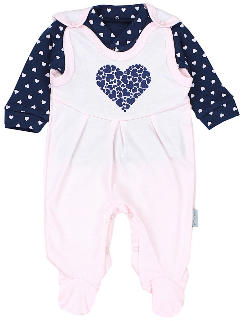 TupTam Baby Mädchen Jungen Strampler mit Langarmshirt Aufdruck Spruch 2 teilig, Farbe: Herzen Rosa Dunkelgrau, Größe: 50