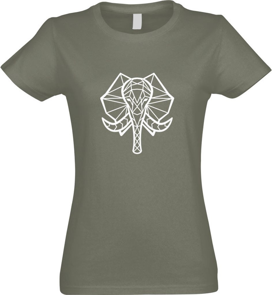Kiwistar - T-Shirt tailliert - Damen - Olive - Elefant Rüssel Polygon - mit Motiv Bedruckt - Funshirt Design - Sport - Freizeit - Damen - L