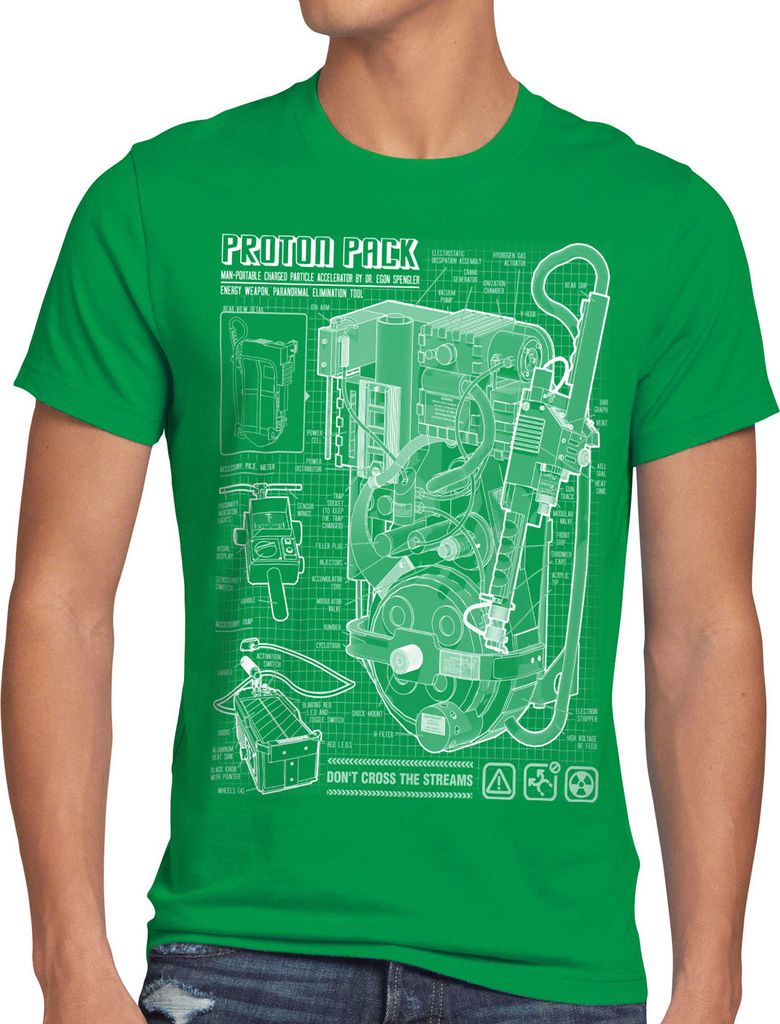 style3 Geisterjäger Protonenstrahler Blaupause Herren T-Shirt proton pack