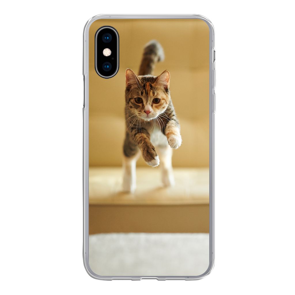 MuchoWow Handyhülle Schutzhülle Hülle für iPhone X Katze - Frühling - Stuhl Silikon Softcase Handy Hülle - Handyhülle