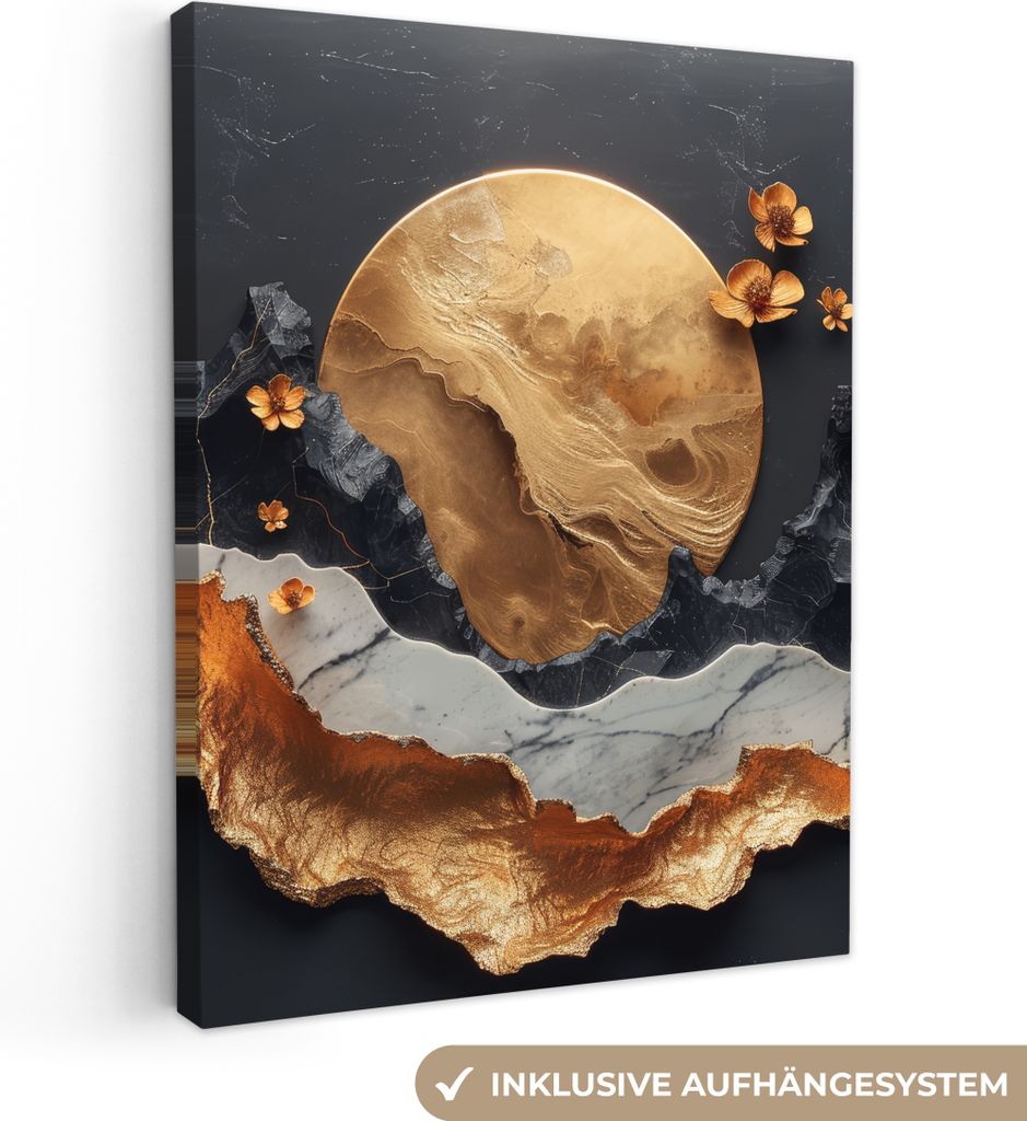 Wandbilder wohnzimmer 60x80 cm - Abstrakt und Modern - Gold, Leinwand Bilder, Wanddeko, Gemälde