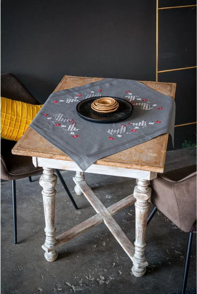 Vervaco Nappe Point de Croix Set Coq et Poule à broder 80x80cm PN-0012
