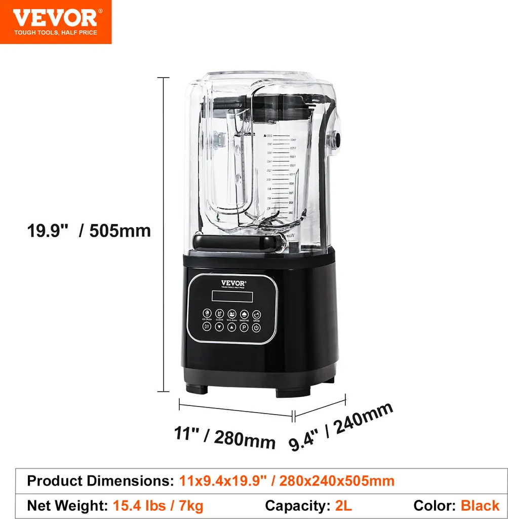 Frullatore Nero VEVOR 2L: Mixer Bar per Cocktail e Frozen Drinks 2200W - 7
