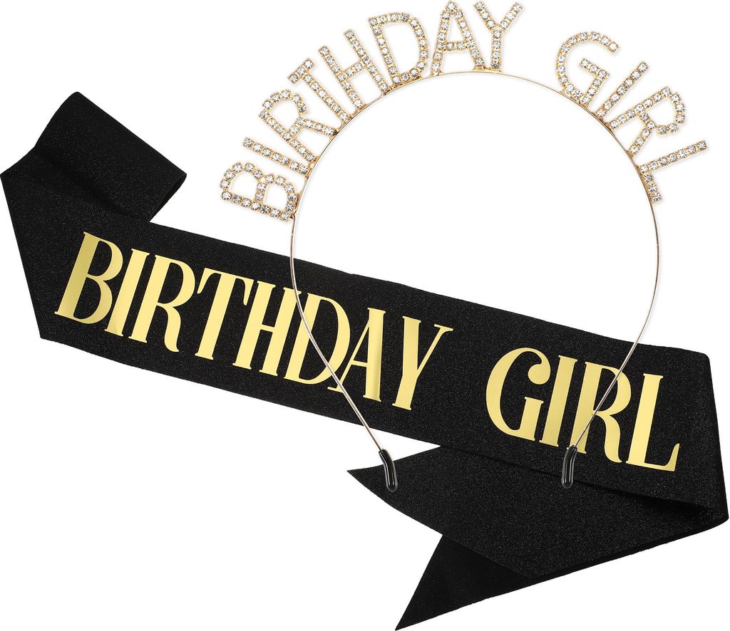 Set Damen Mädchen Geburtstags-Haarreif Tiara, Strass-Accessoires „Happy Birthday“, goldfarbener Buchstabe mit weißen Strasssteinen