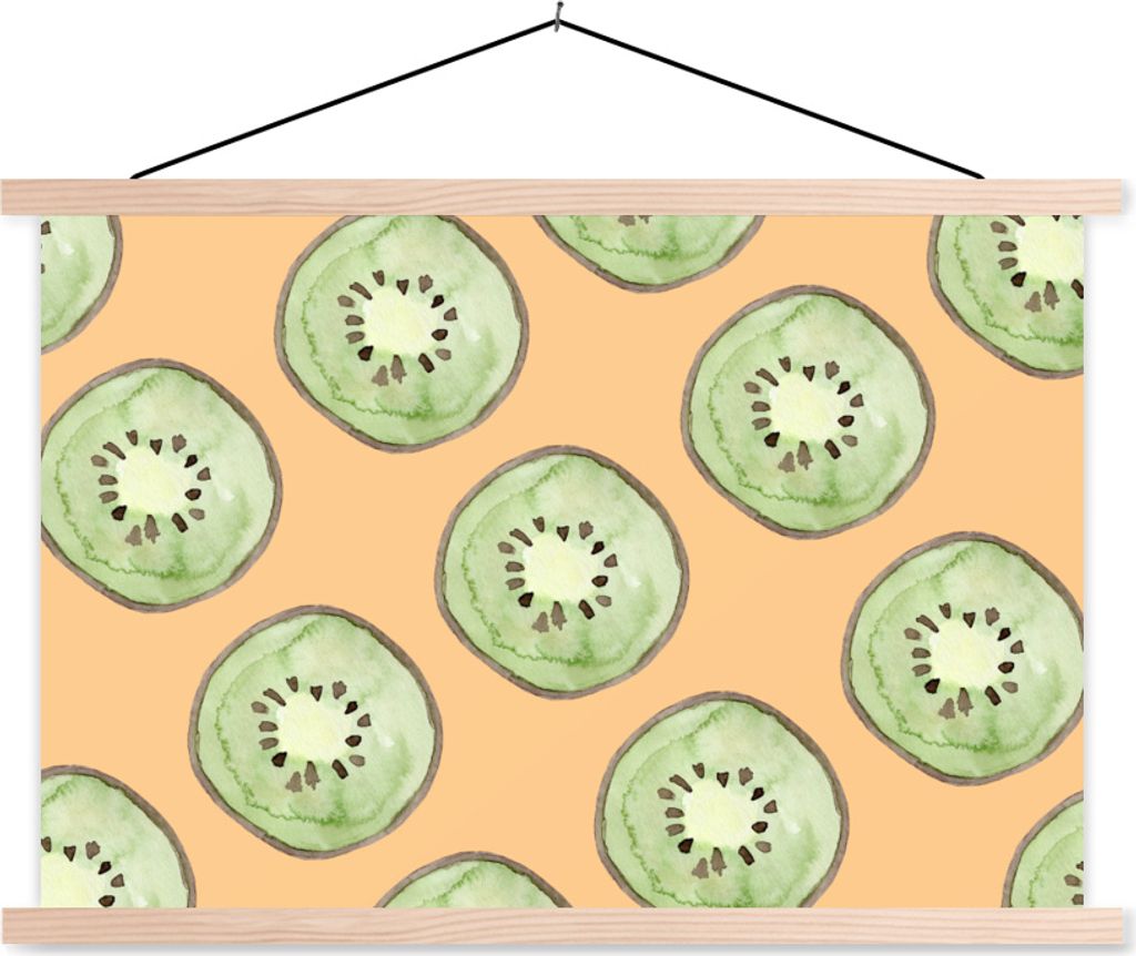 MuchoWow Textilposter Kiwis - Obst - Muster 60x40 cm mit holzfarbenen Rahmen - Bilder