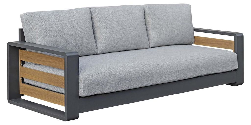 Lounge-Sofa Fosega | 3-Sitzer | Mattschwarz / Steingrau | Aluminium