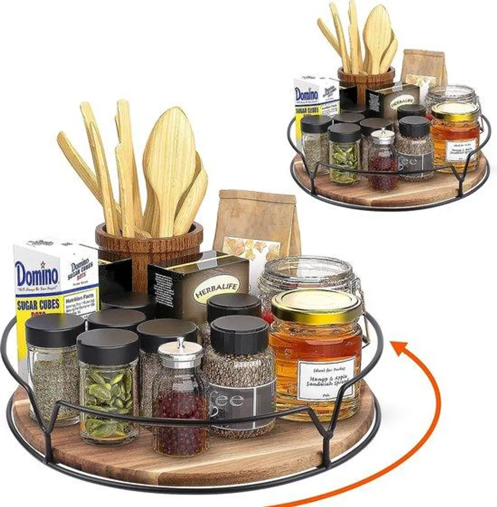 Plateau tournant bois 25cm et 23cm antidérapant pour épices et placards