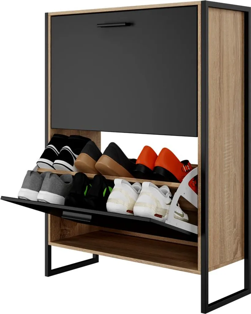 CASABEL Meuble à Chaussure 12 Paires Structure Métal Noir 63x83x23,5cm