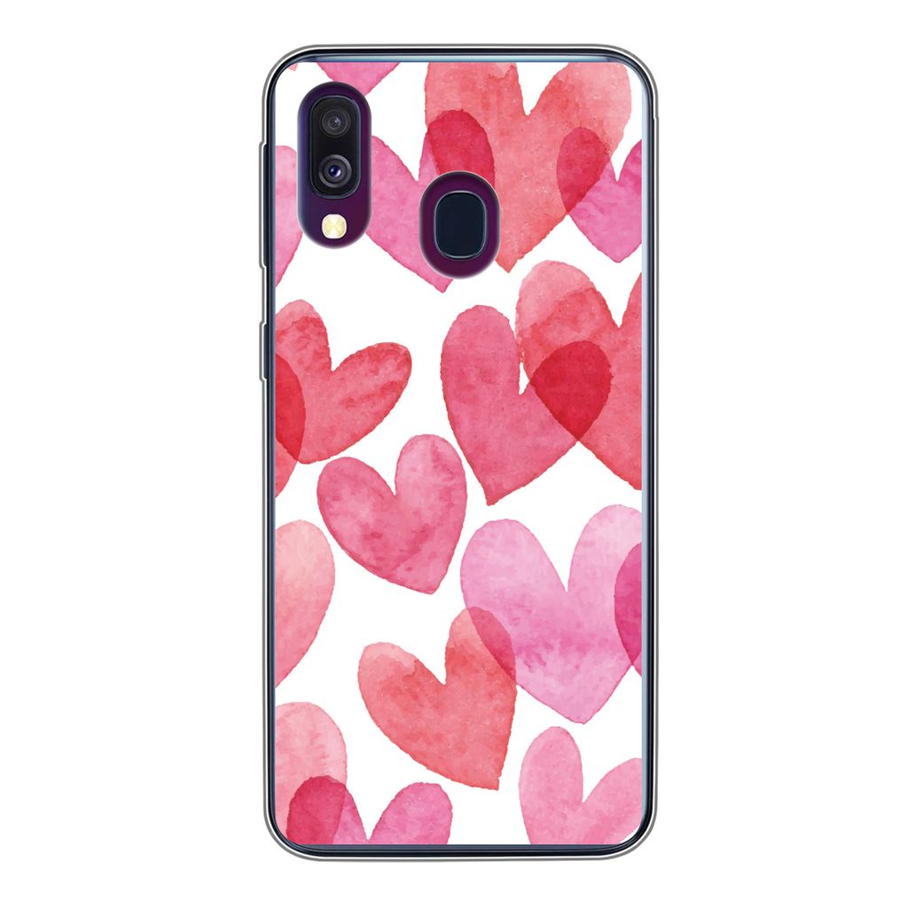 MuchoWow Handyhülle Schutzhülle Hülle für Samsung Galaxy A40 Ein Aquarell mit Herz-Illustration Silikon Softcase Handy Hülle - Handy-Tasche