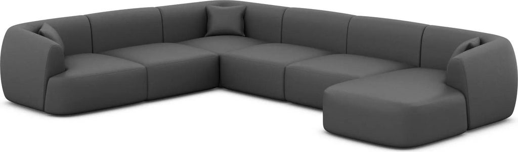 Echtleder U-Form XXL Wohnlandschaft Elvira Dunkelgrau Rechts
