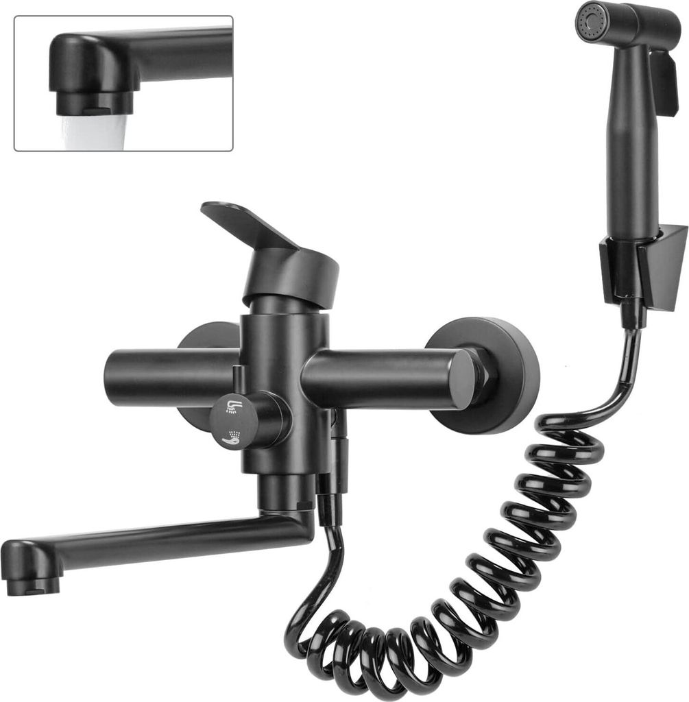 Wandmontage Küchenarmatur Edelstahl - 360° Drehbar Mit 15cm Schwenkarm