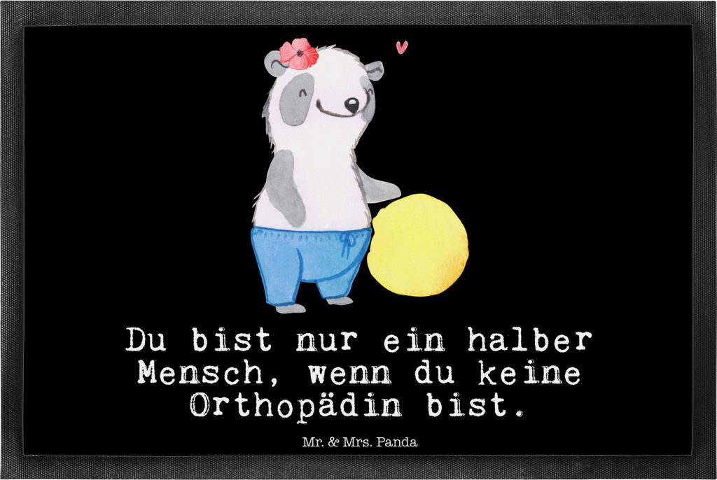Mr. & Mrs. Panda fußmatte Orthopädin Herz 40 x 60 cm - Schwarz - Geschenk, Fachärztin, Schmutzmatte, Orthopädie, Eingangsteppich, Fußabstreife...