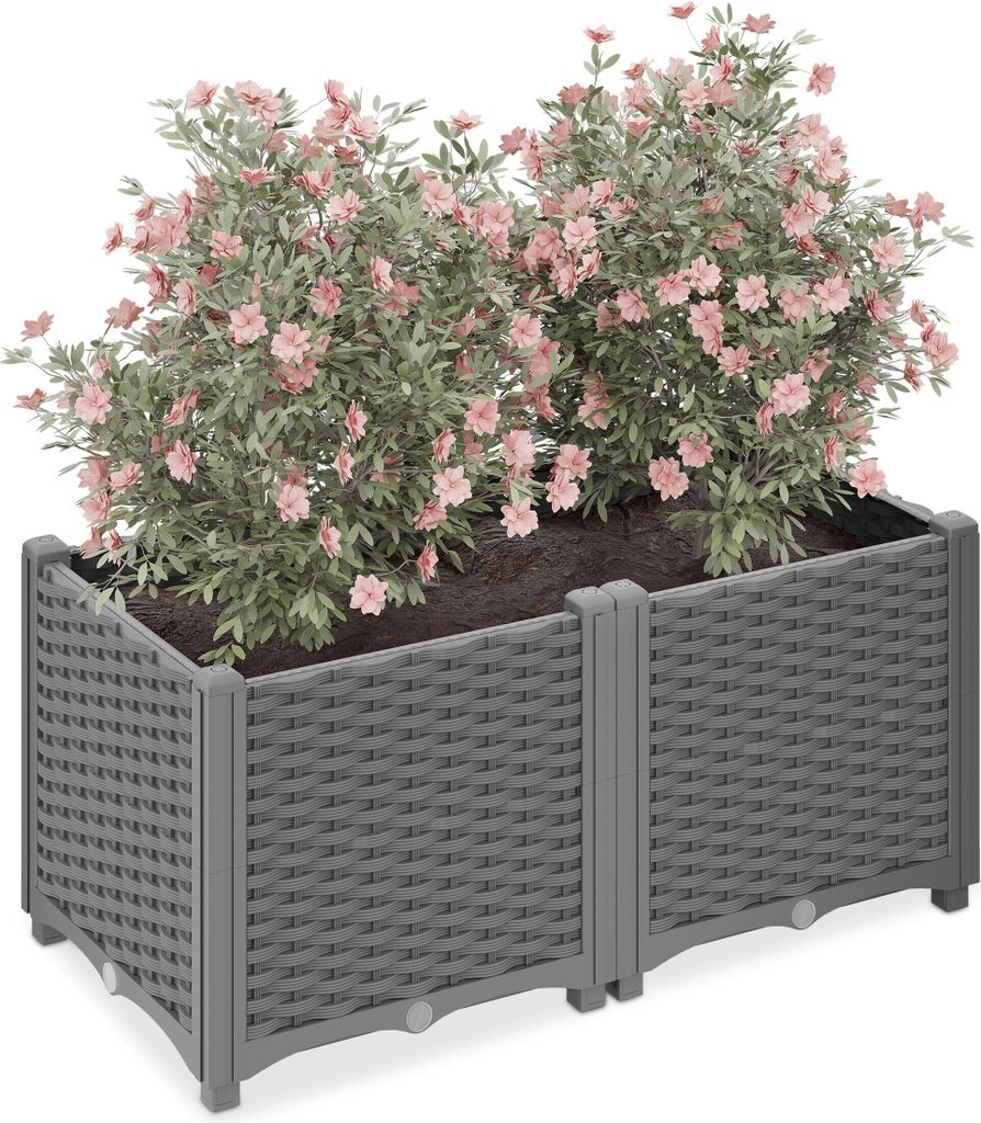 Relaxdays Pflanzkübel, Rattan-Optik, HBT: 38x80x40 cm, Produktbild 