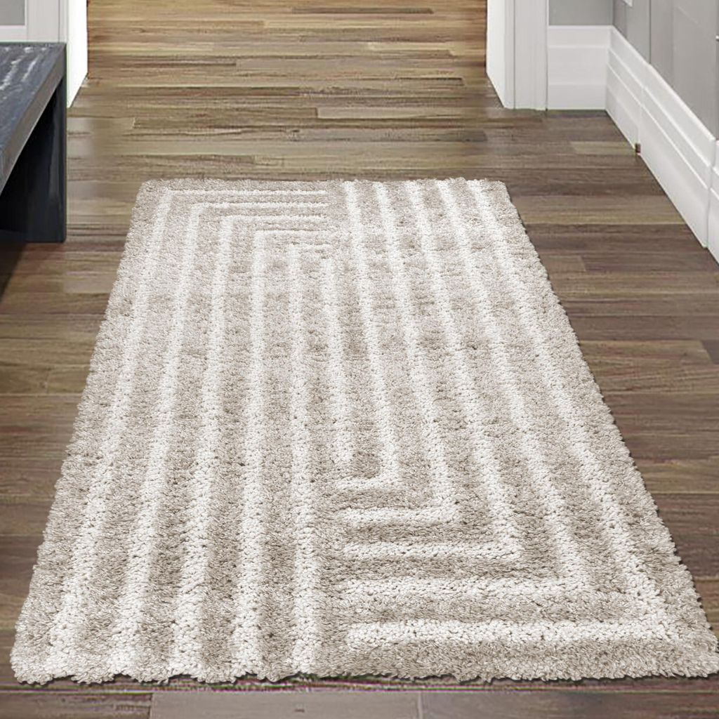Flauschiger Hochflor-Teppich Modern & Gemütlich in Beige Größe - 80 x 150 cm