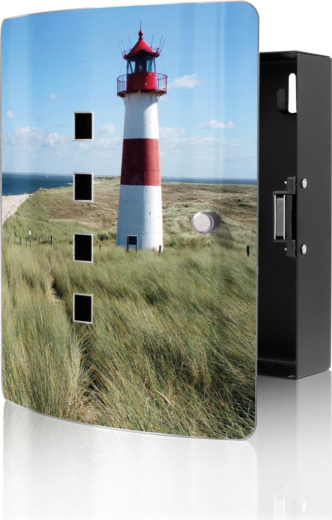 banjado Design Schlüsselkasten aus Edelstahl für 10 Schlüssel, Schlüsselschrank 24 x 21,5 x 7cm groß mit Magnetverschluss, Leuchtturm [BWSK 10...