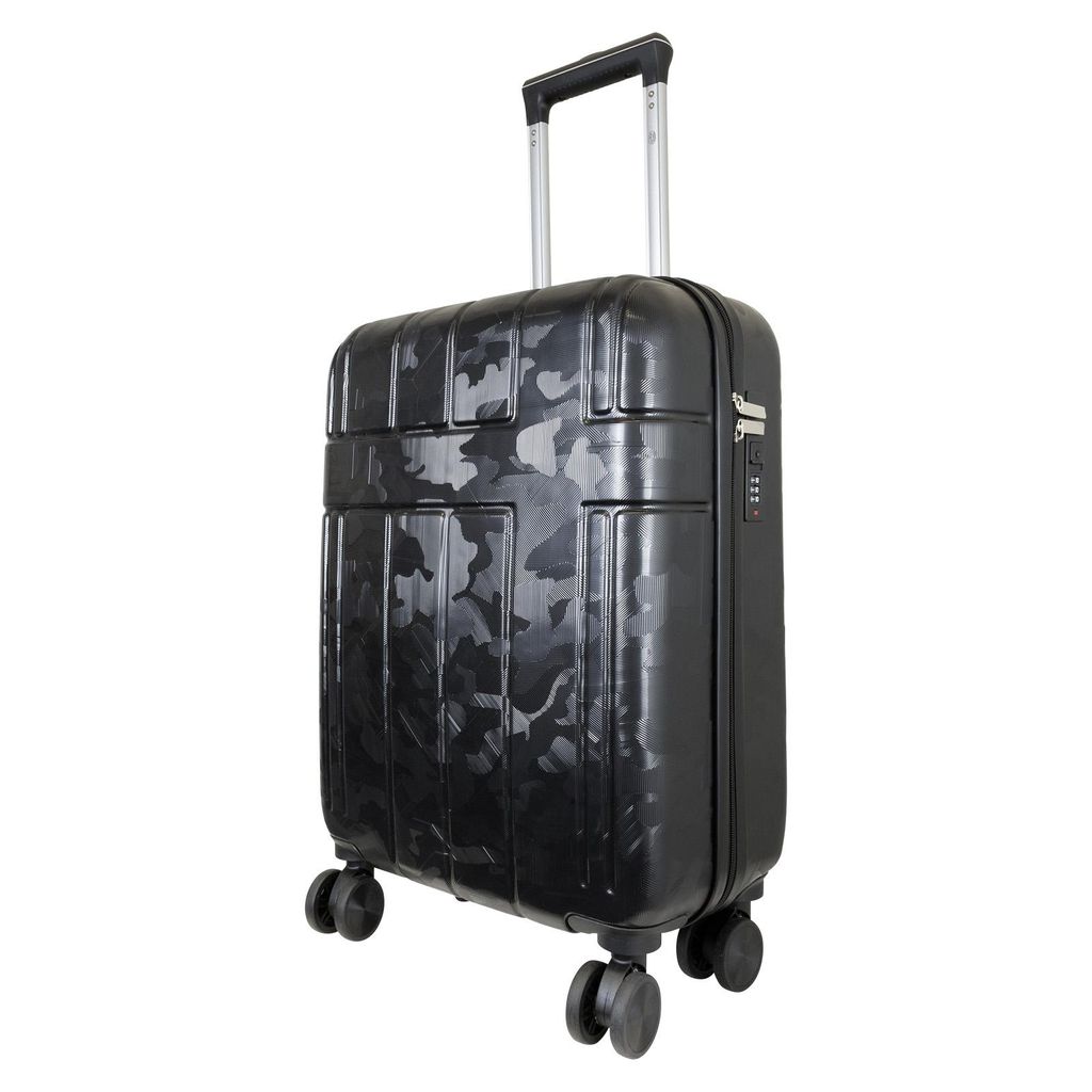 Kleiner ABS Handgepäck Reisekoffer Camo 55cm Hartschale Trolley Größe S schwarz
