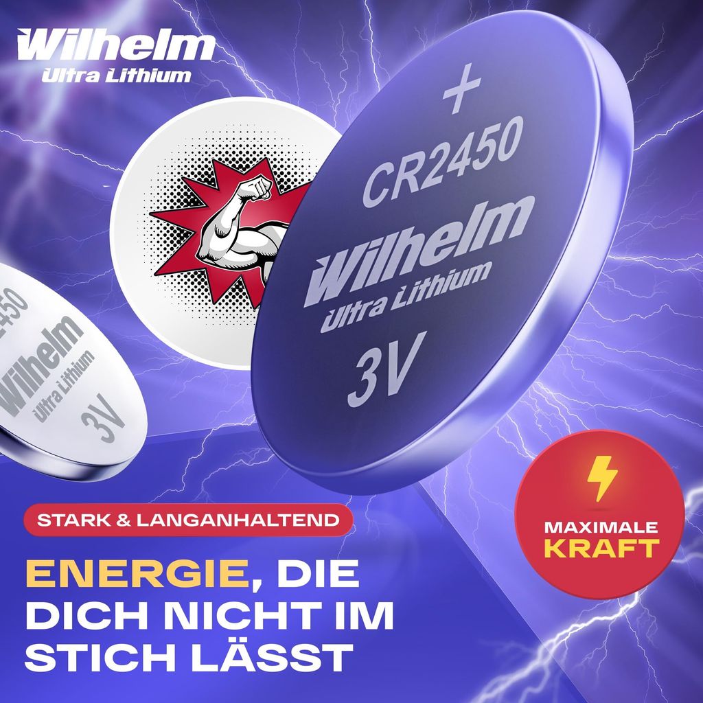20 x CR2450 Wilhelm Lithium Knopfzelle 3V 600mAh Produktbild 2
